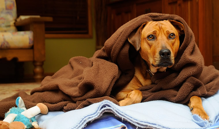 Cão agasalhado